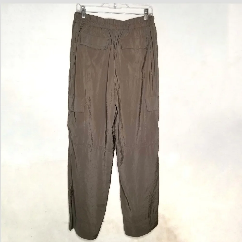 Olive Satin Cargo Pants Women Wide Leg Khaki Matte Utility Chic Wmn's Medium - Picture 3 of 5